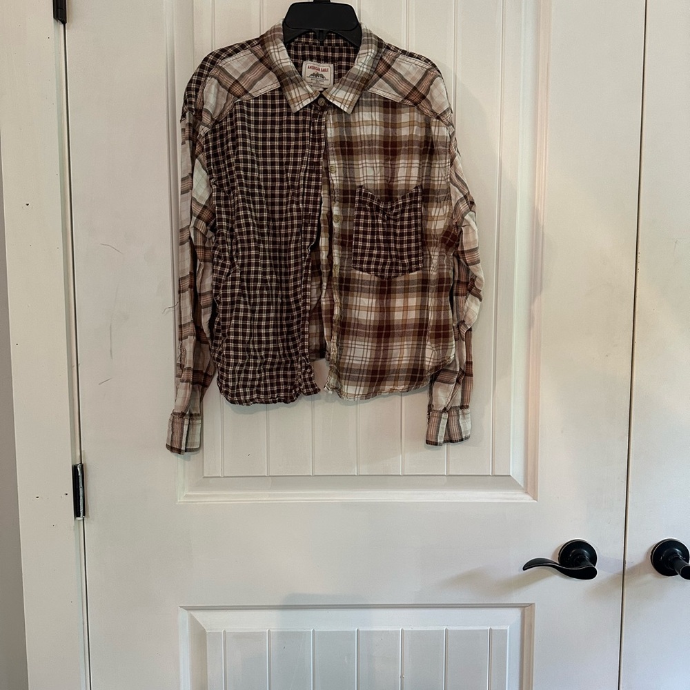 American Eagle Brown and Cream Plaid Shirt